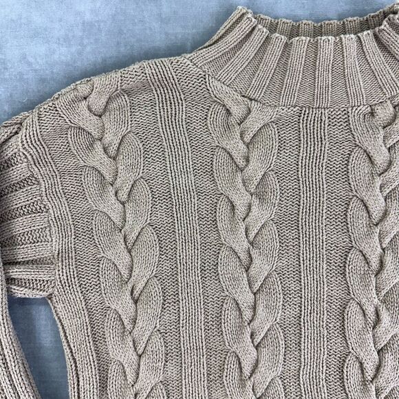 Vintage Sweater Women’s S Brown Turtleneck Cable knit Cropped Made in USA - Picture 2 of 8